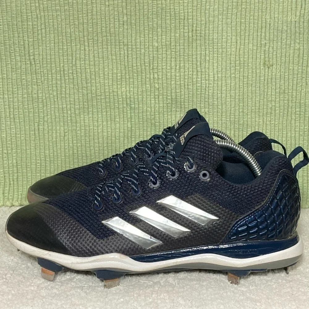 Adidas Poweralley 5 Black/Blue Baseball Athletic Cleats Shoes Mens Size US 10